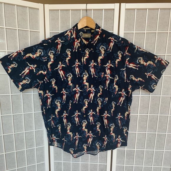 Men’s Hawaiian Shirt with Pinup Style Hula Girls - Picture 5 of 6